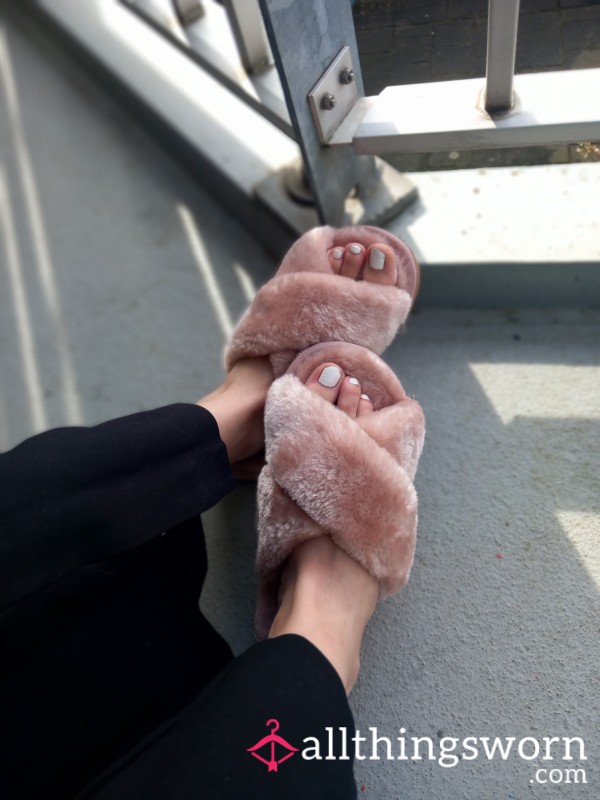 Worn Fluffy Pink Slippers