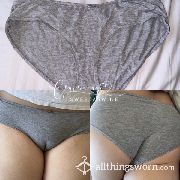 🍷UK M|🍑Full Back Grey Cotton Panties🩶