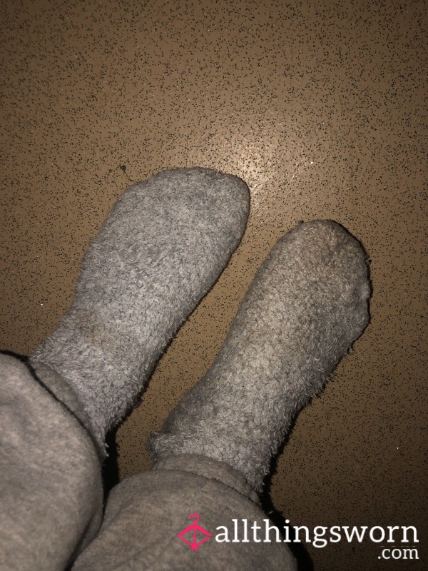 Worn Grey Fluffy Socks