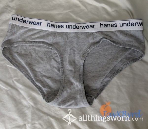 Worn Grey Hanes Cheeky Underwear