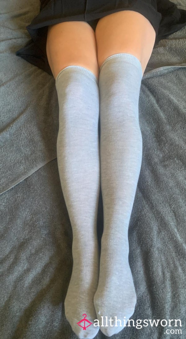 Worn Grey Over The Knee Socks