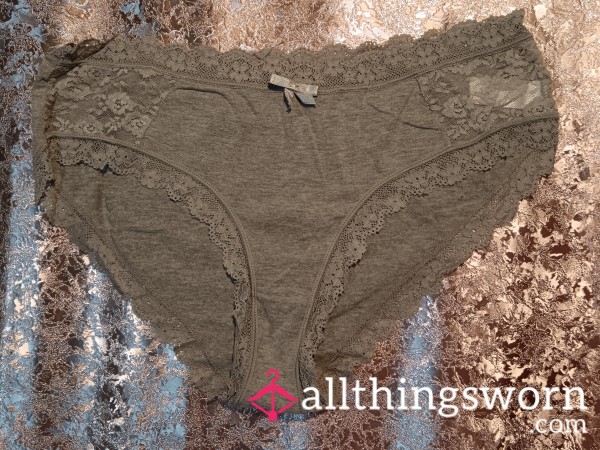 Worn Grey Panties With Lace Detail