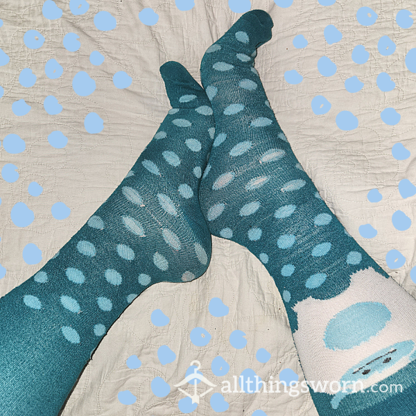 Worn In Blue Cartoon Yeti Polka Dot Socks