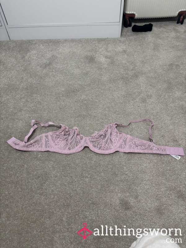 Worn, Lace Pastel Pink Bra-worn Most Nights For A Year