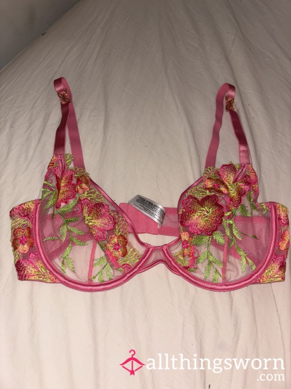 Worn Lace Pink Flower Bra