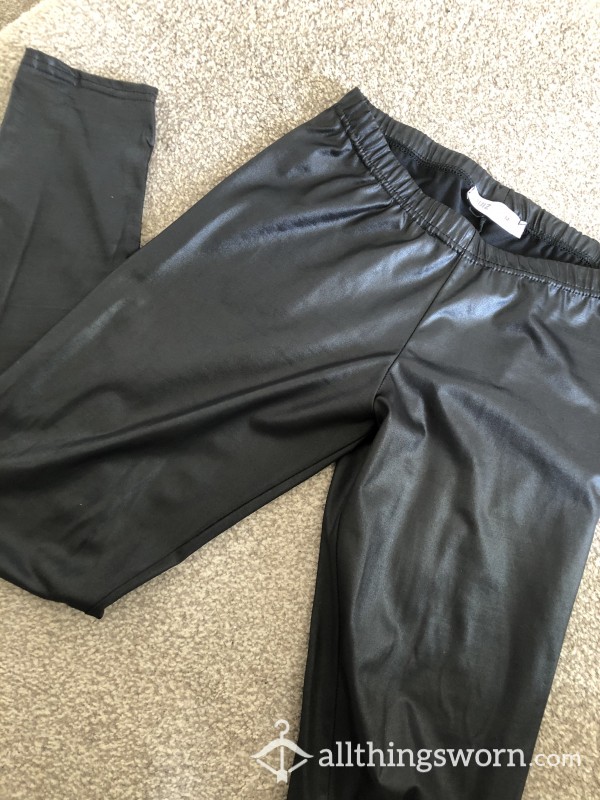 Worn Leather Look Wet Leggings