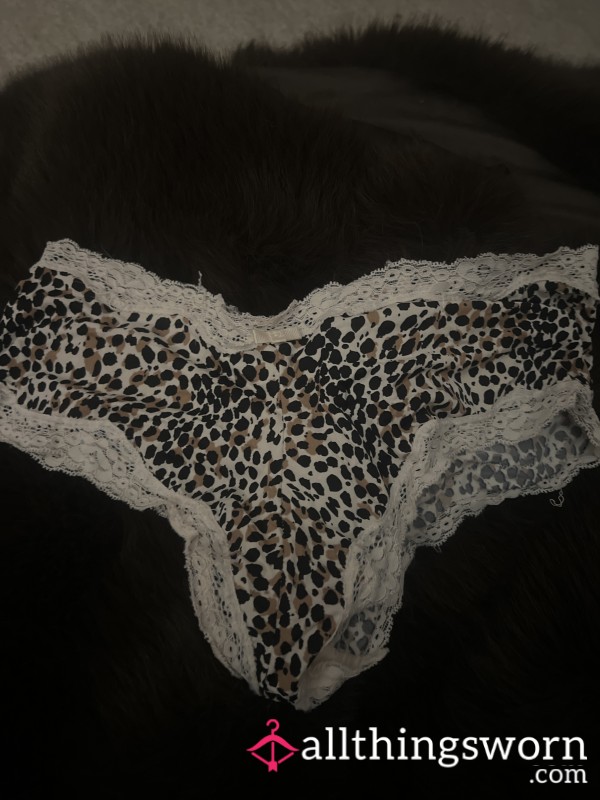 Worn Leopard Print Panties. Over 12 Hours Worth Of Wear!