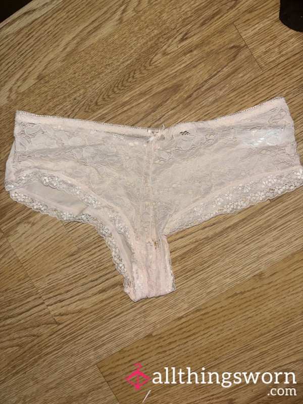 Worn Light Pink Lace Panties