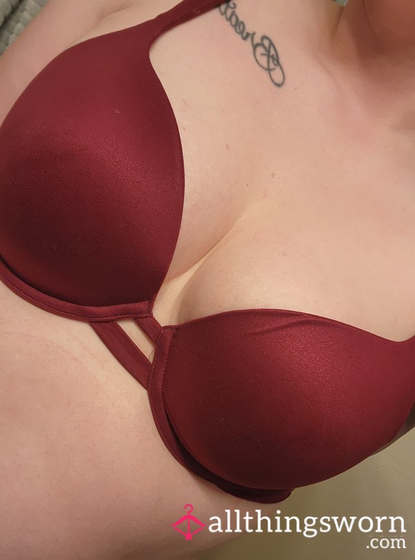 Worn Maroon Push Up Bra