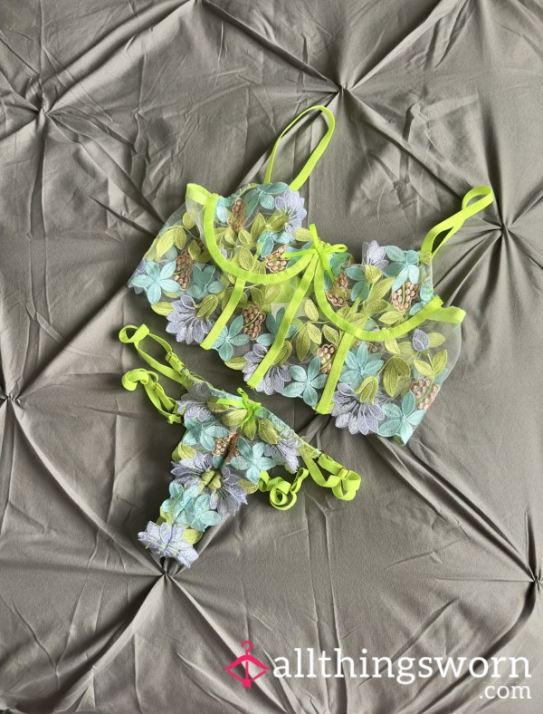 Worn Neon Flower Lingerie Set