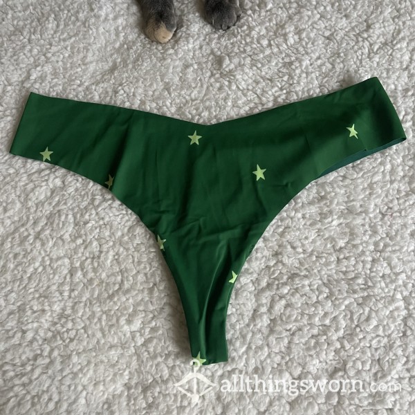 WORN NEW AE Aerie American Eagle Green Star Thong *48 HR WEAR*