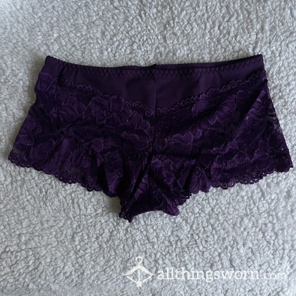 WORN NEW Deep Dark Purple Lace Boyshort *48 HR WEAR*