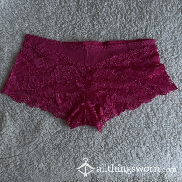 WORN NEW Hot Pink Lace Boyshort *48 HR WEAR*