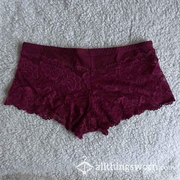 WORN NEW Red Maroon Dark Pink Lace Boyshort *48 HR WEAR*