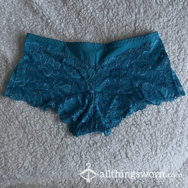 WORN NEW Turquoise Blue Lace Boyshort *48 HR WEAR*