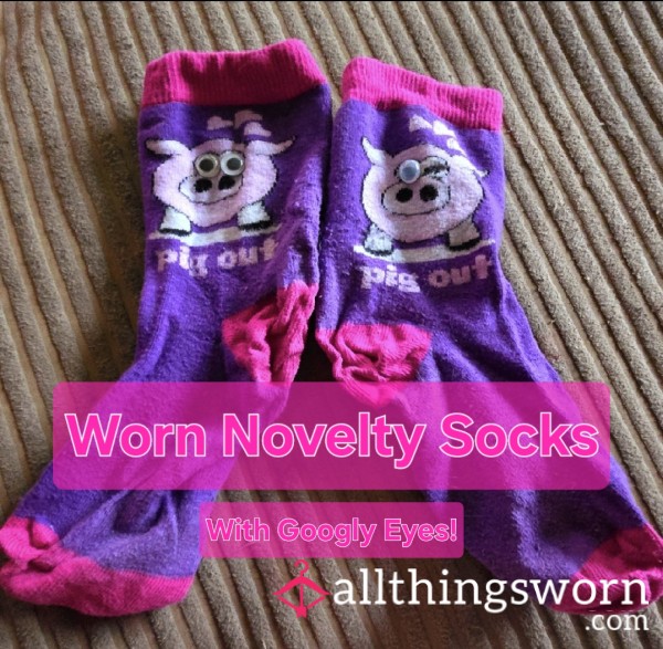 Worn Novelty Pig Out Socks With Googly Eyes - INTRODUCTORY PRICE