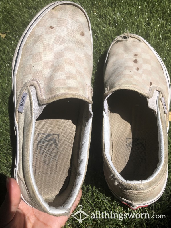 Worn Old Checkered Vans Slip-ons