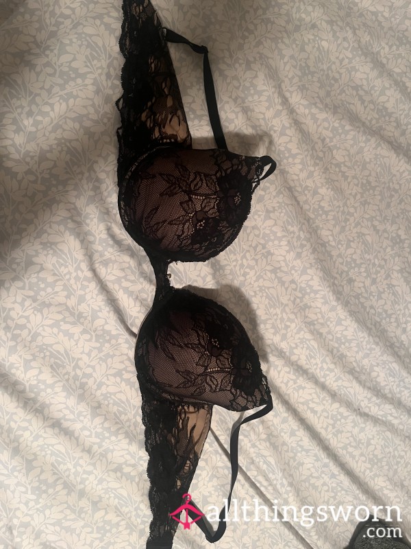 Worn Out Black Lace Bra