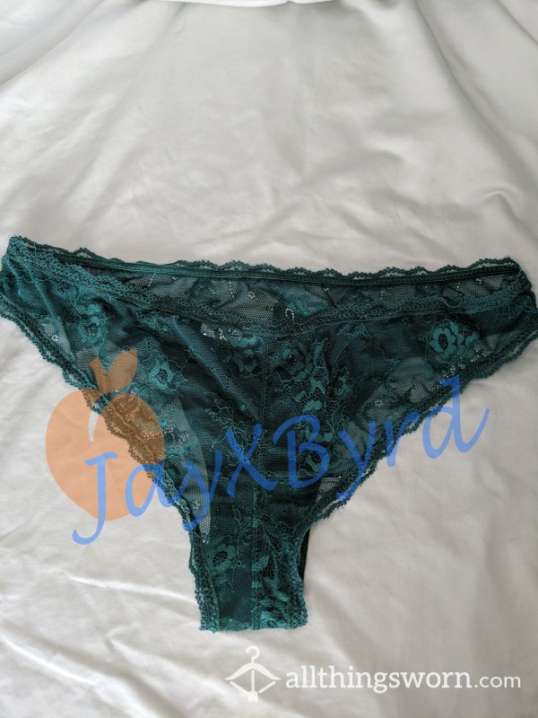 Worn Panties Green Bikini Cut Lacey