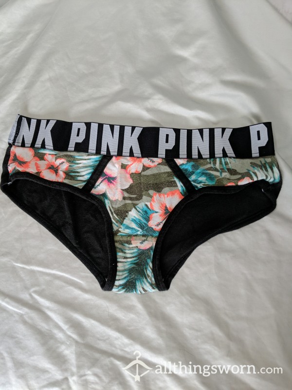 Worn Panties PINK Cotton Hipster - Hawaiian Print