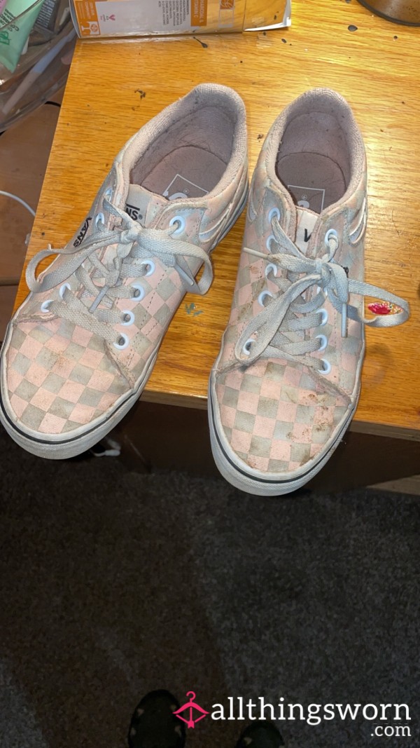 Worn Pink And White Checkered Vans