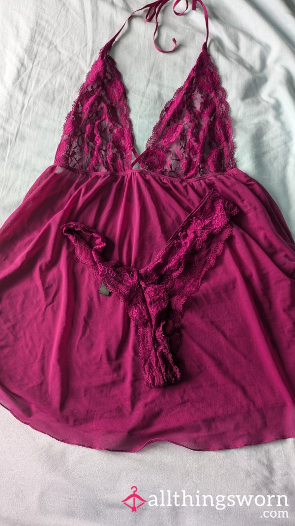 Worn Pink Babydoll And Thong