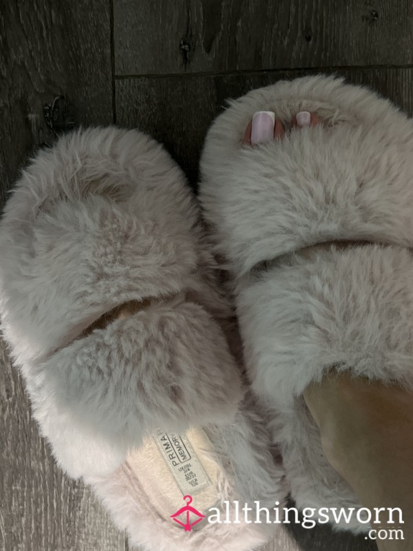 Worn Pink Fluffy Slippers