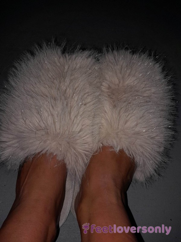 Worn Pink Fuzzy Slippers