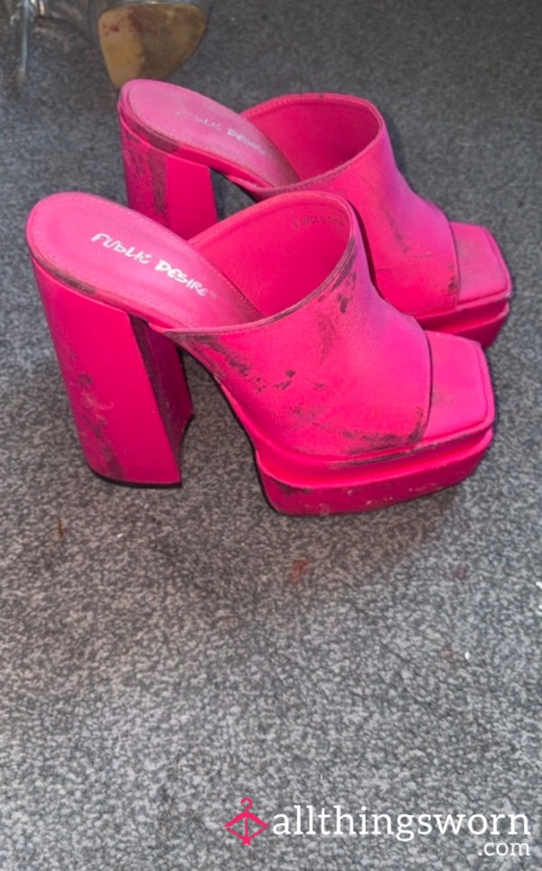 Worn Pink Platform Heels