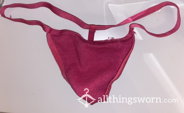 Worn Pink String Thong With Pu**y Juice