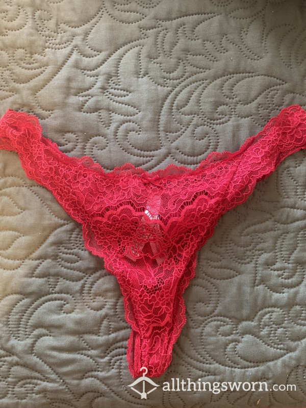 Worn Red Lace Thong