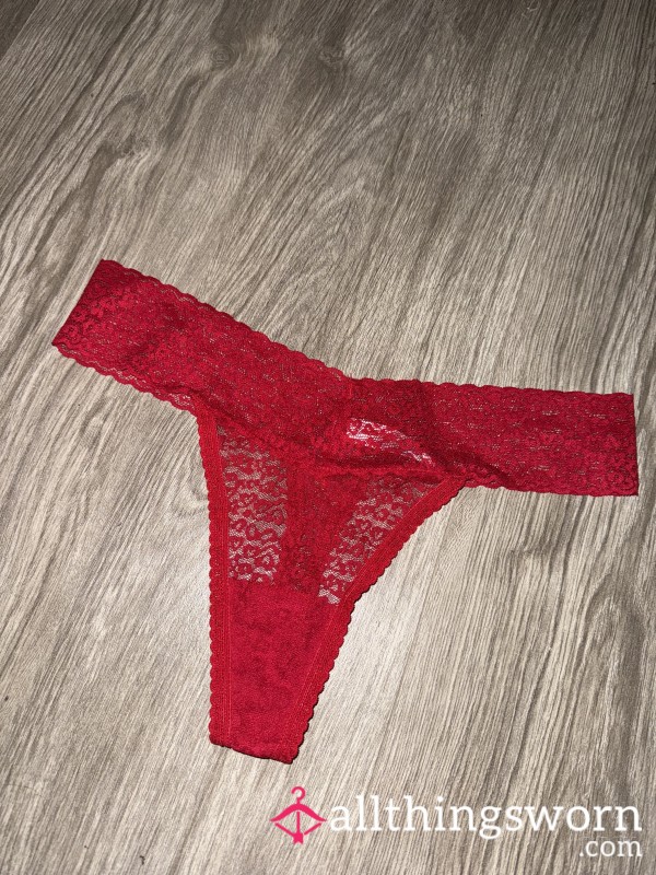 Worn Red Lacey S**y Thong 🥵💋 Add Customs For Free ‼️