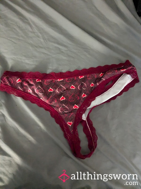 Worn Red Lacy Heart Thong