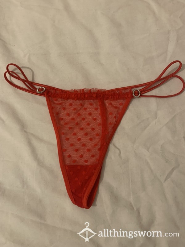 Red Mesh Thong 💋 Cotton Gusset Perfect For Catching All My Creamy Goodness 🤭