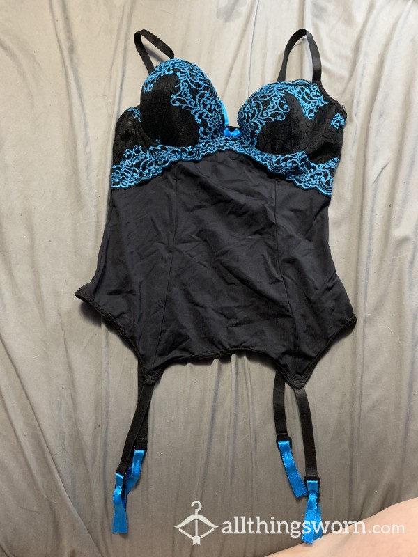 Worn S**y Blue  And Black Lingerie