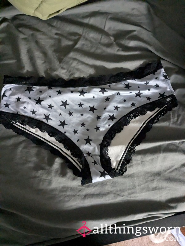 Worn Silky Star Panties With Lace