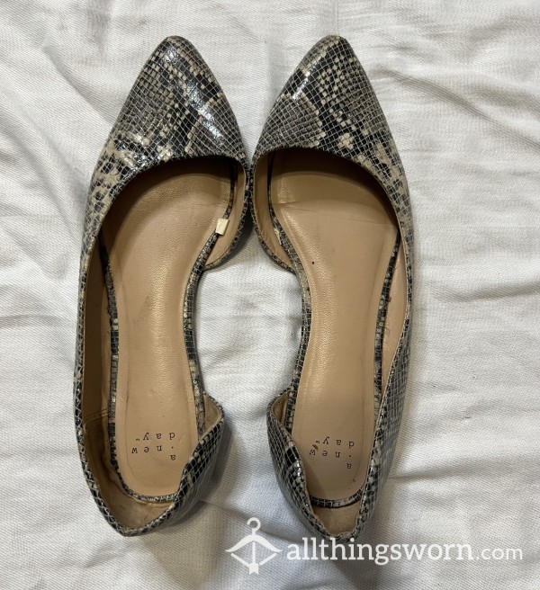 Worn Snake Print Flats