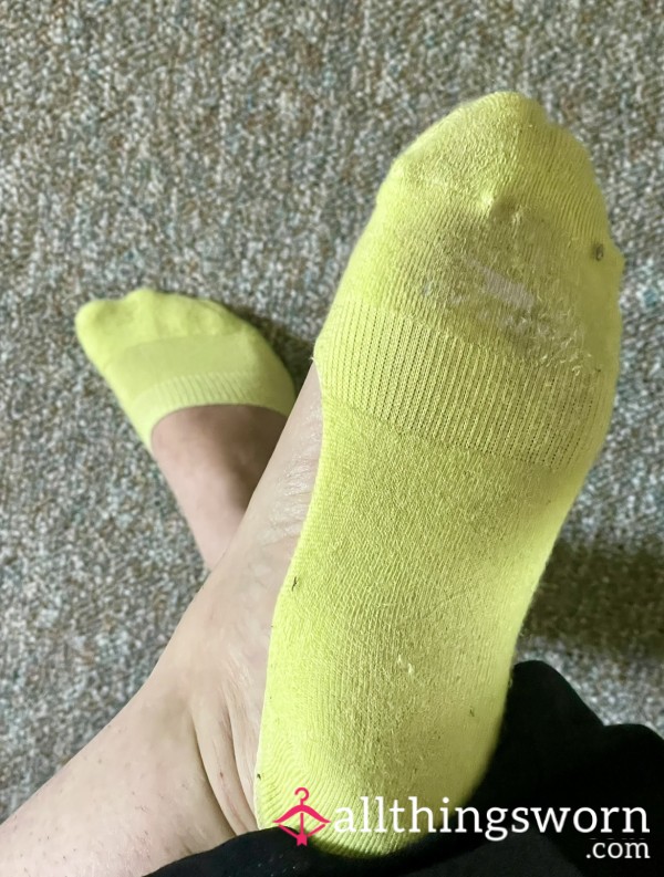 Worn Neon Green No-Show Socks: 2 Day Wear