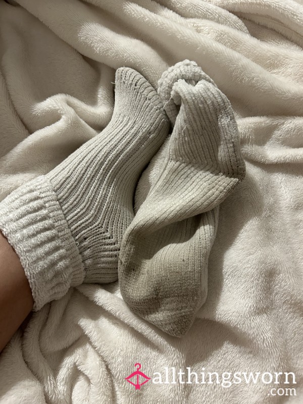 Worn Thick White Socks