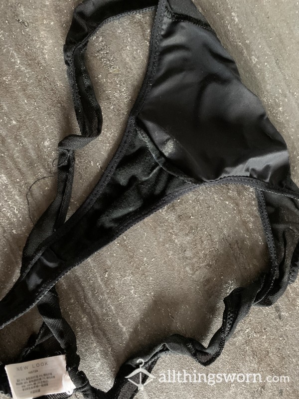 Worn Thong ! Black Satin