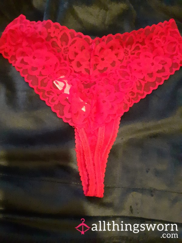 Worn Valentines Red Lacy Thong