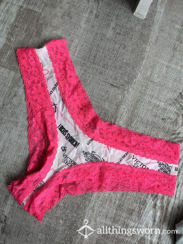 Worn Victoria Secret Bright Pink And White Panties