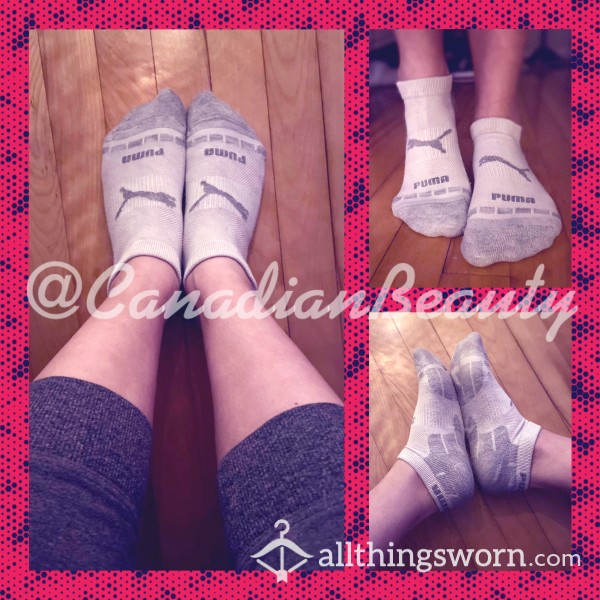 Old Worn White & Grey Puma Ankle Socks On Yummy Nurse