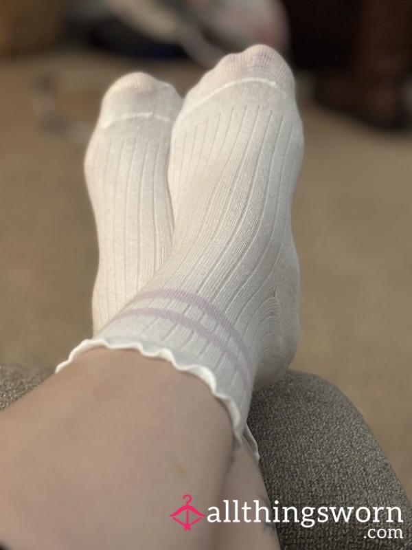 Worn White Ruffled Vans Socks