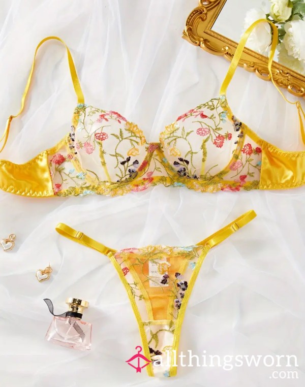 Worn Yellow Shiny Flor*l See Thru Lingerie