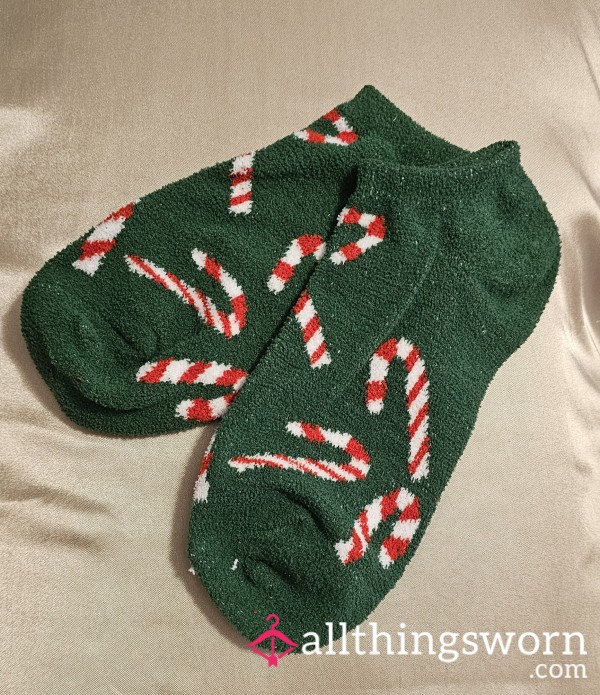 🎄X-mas Candy Cane Fuzzy Ankle Socks