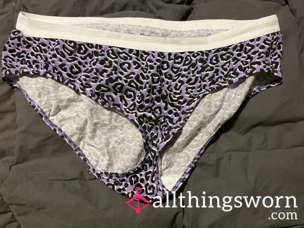 XL Hanes Fullback Purple Cheetah Worn Creamy Gusset Panty