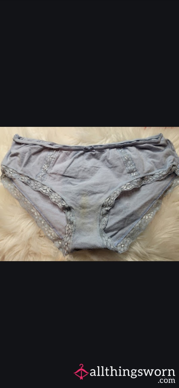 XL Old Blue Panties With Prestained Gusset