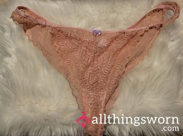 XL Pink Lace Thong With Purple Bow - 1 Save