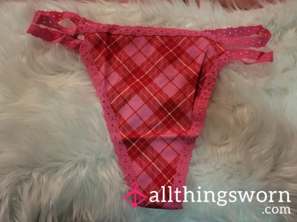 XL PINK Pink Flannel Thong With Cute Flower Lace